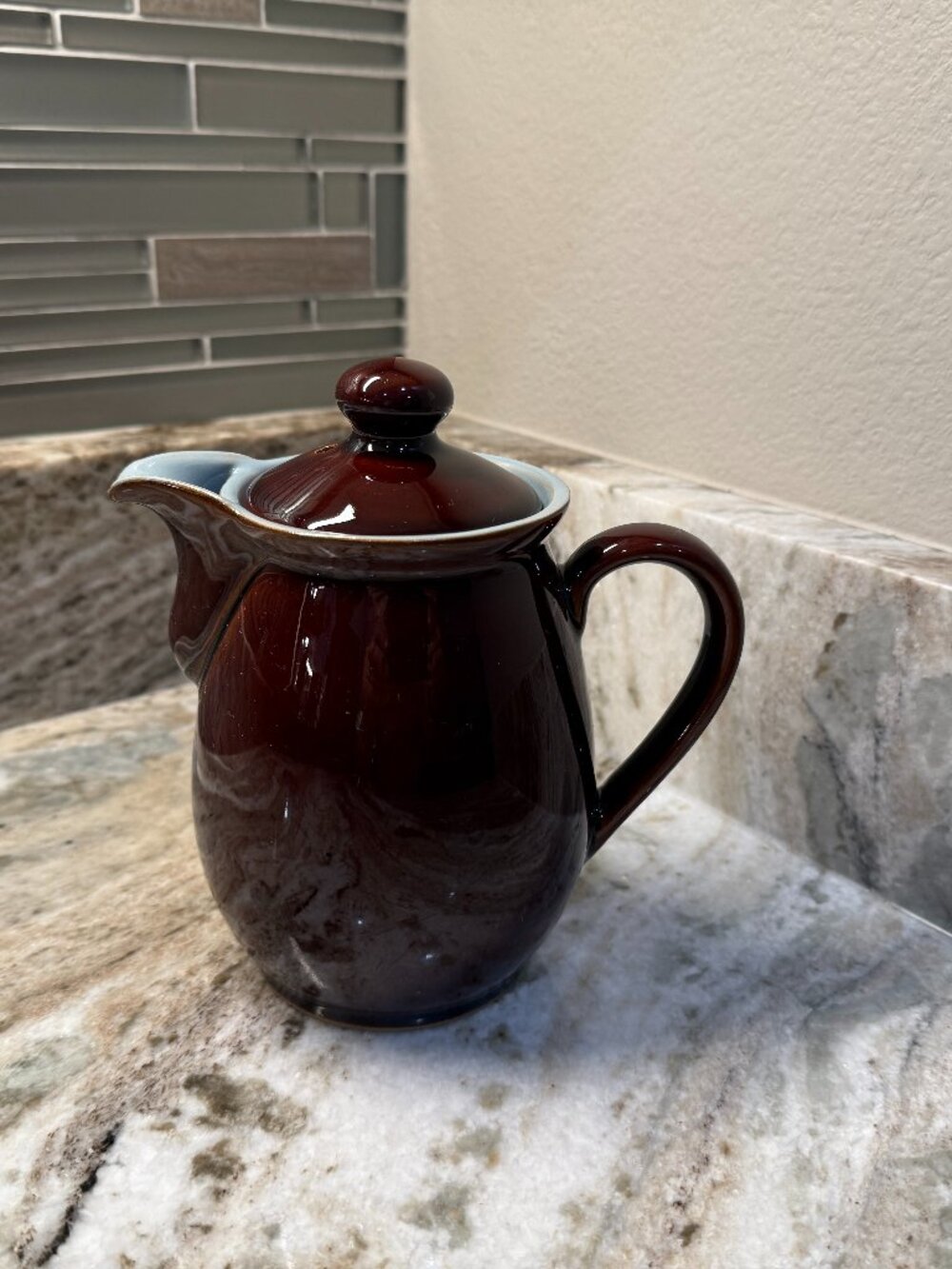 Vintage Denby Homestead Teapot: Brown & Blue Glazed Stoneware, 1 Pint